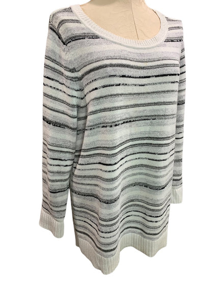 1X T by Talbots Womens Striped Gray Pullover Sweater Cotton Blend