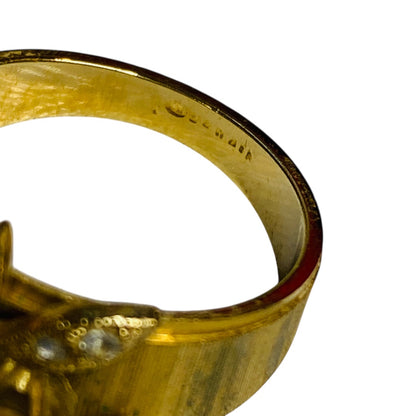 Size 8.5 Vintage Goldtone Ring Band Style Embellished Leaf Flower