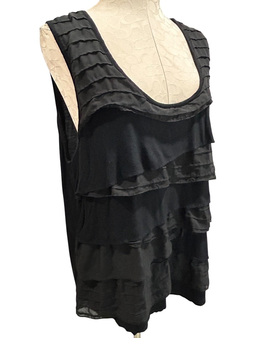 2X Cable & Gauge Woman Black Pullover Dressy Tank Shirt Sleeveless Ruffle