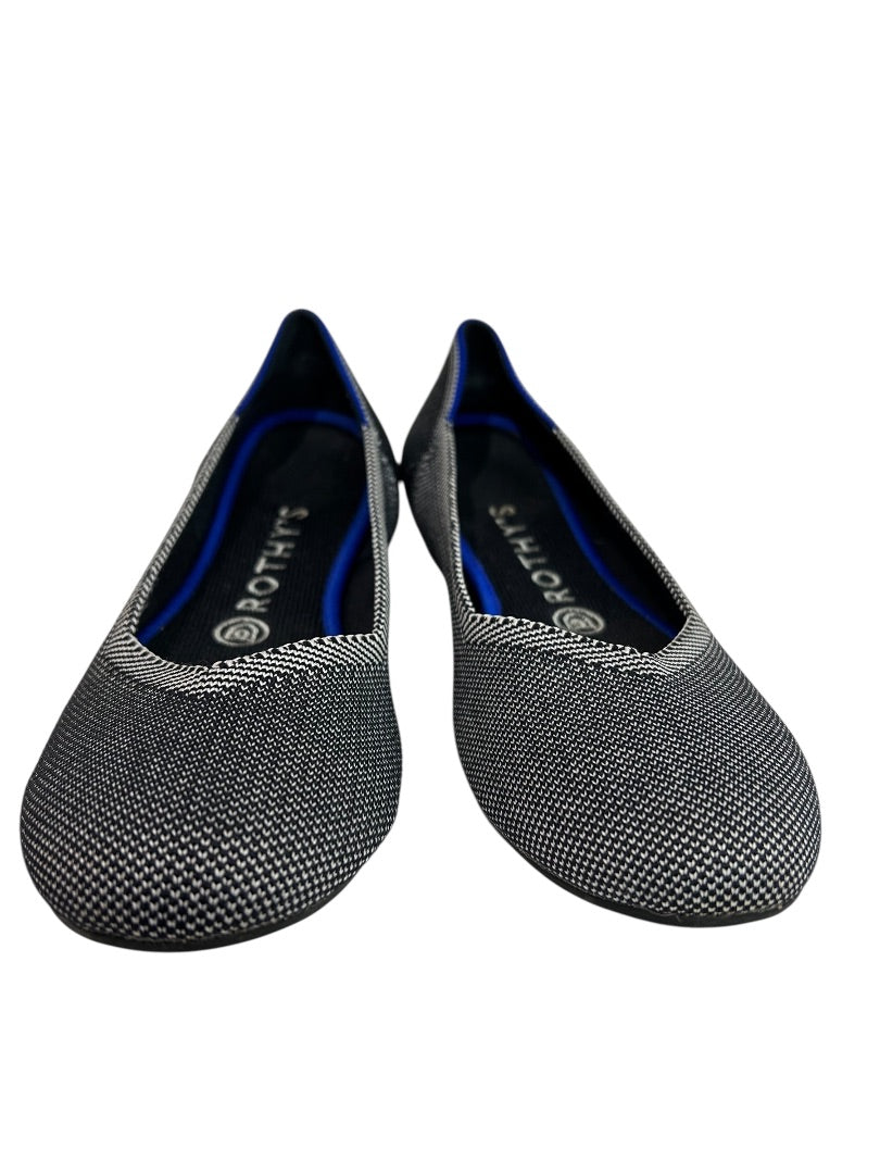 Size 8 Rothys Womens Birdseye Classic Ballet Flats Black White Shoes