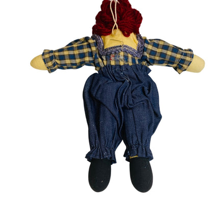 Vintage Handmade Raggedy Ann Rag Ornament Jean Denim 10 Inch