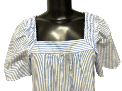XS Loft Womens Flowy Blouse Shirt Striped Embroidered Blue White