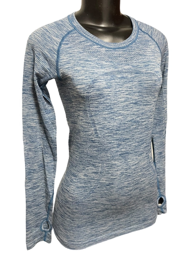 XS Lululemon Athletica Run Head Up Heart Out Womens Long Sleeve Top Blue