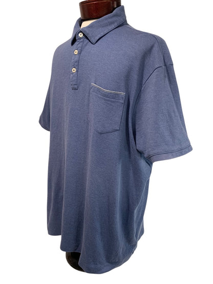 XXL Tahari Mens Blue Golf Polo Shirt Soft Single Pocket Short Sleeve