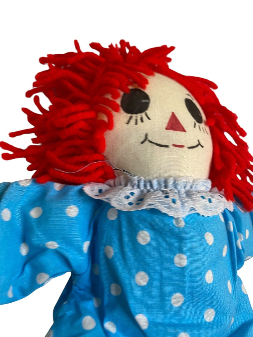Vintage Raggedy Ann Rag Doll Blue Polka Dot Dress 15" Handmade
