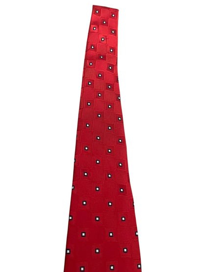Tommy Hilfiger 100% Silk Classic Block Pattern Tie Red Mens Necktie 58"