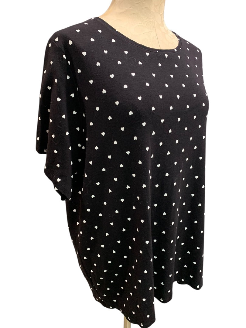 1X Croft & Barrow Womens The Classic Tee Tshirt Black Heart Print