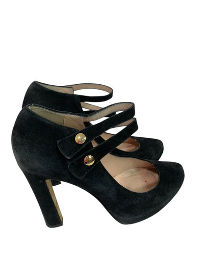 Size 7 Kate Spade Nara Double Strap 4.5" Heel Shoes Black Suede