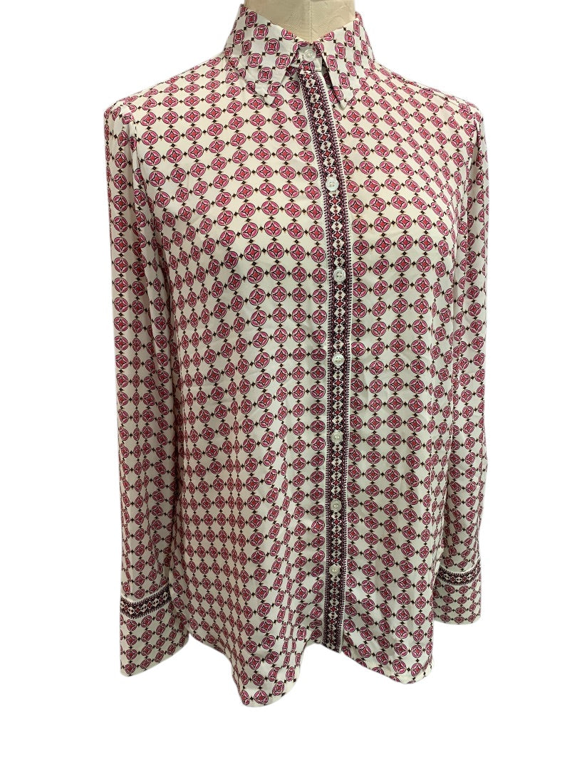 Small Max Studio Womens Button Up Print Blouse Shirt Long Sleeve