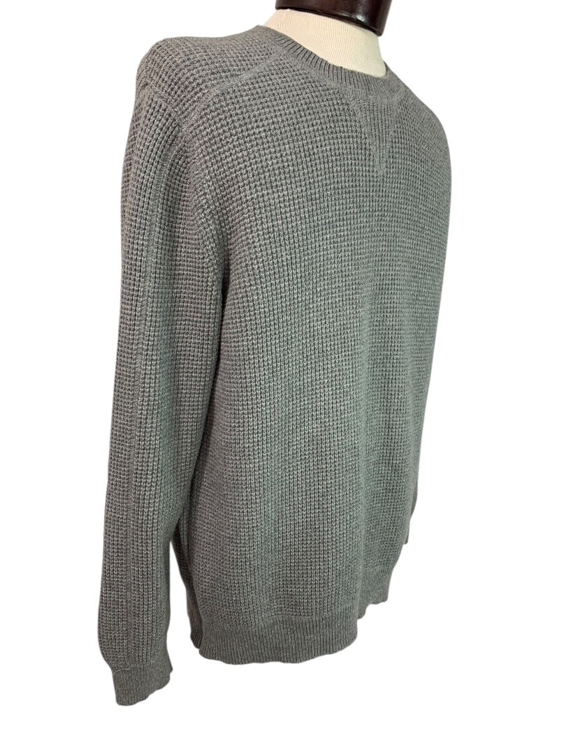 Large Lucky Brand Mens Waffle Knit Sweater Gray Crewneck