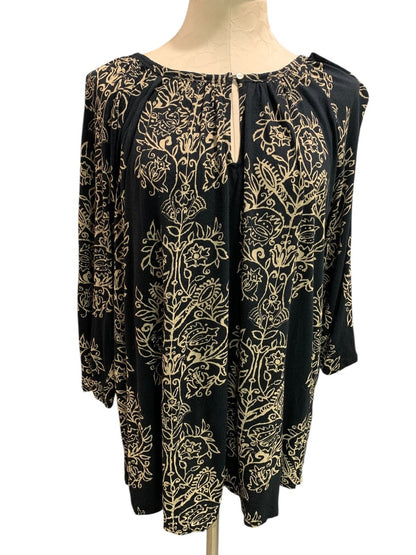 1X Lucky Brand Black Tan Print Womens Tunic Top Boho Top