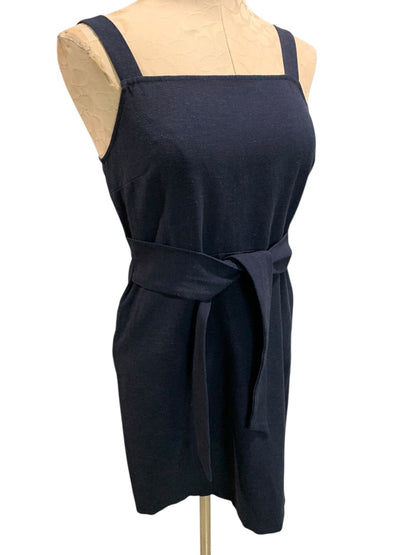 Size 4P Loft Navy Blue Belted Dress Sleeveless Back Zip Linen Blend