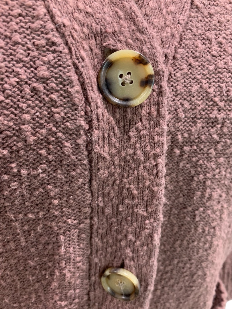 XS Loft Womens Dark Mauve V-Neck Cardigan Tunic Sweater Knit with Pockets