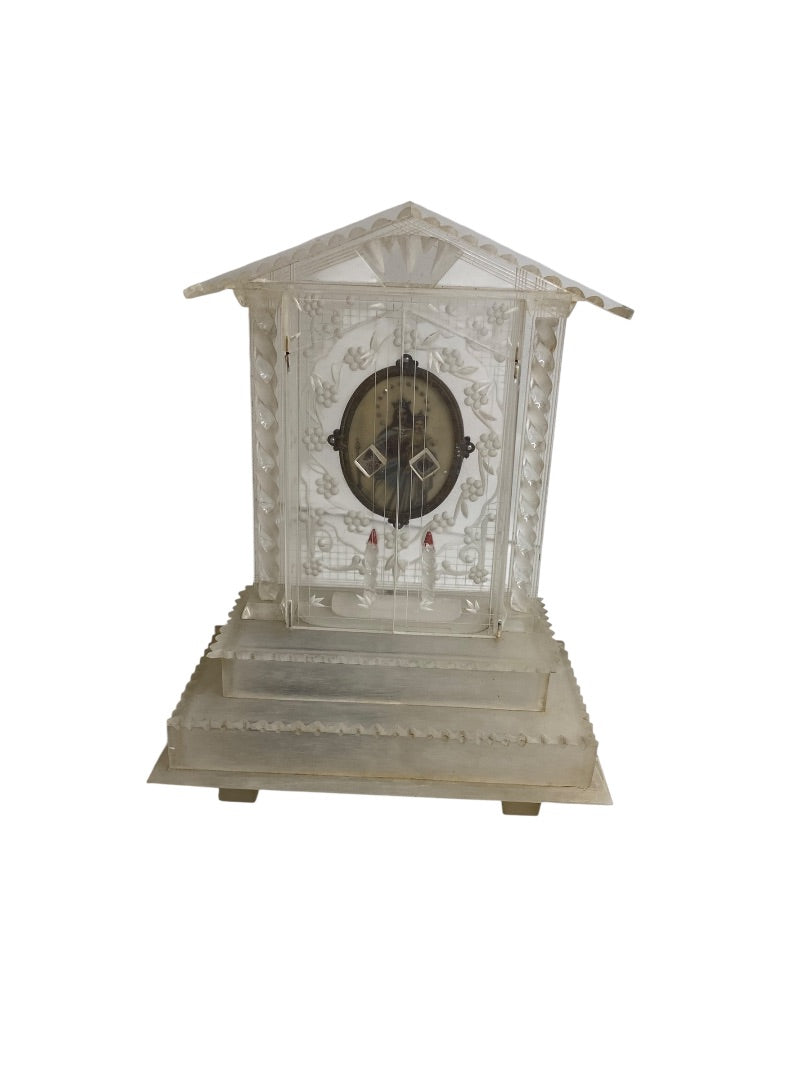 Vintage Acrylic Clear Music Box Jesus and Mary Music Box Not Working Shrine