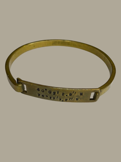 Stone Cooper Brass Bangle Bracelet Lattitude and Longitude