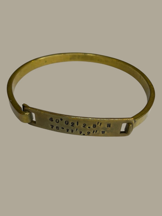 Stone Cooper Brass Bangle Bracelet Lattitude and Longitude