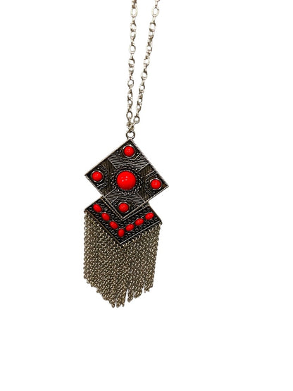 Paparazzi New Silvertone Necklace and Earring Set Red Beads 40"
