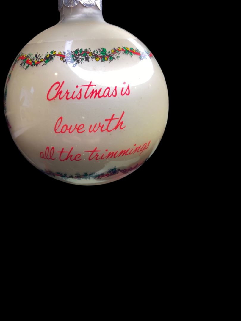 Vintage Glass Ball Ornament Holly Hobbie 3.3" Diameter Love Trimmings