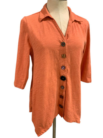 Medium Petite Soft Surroundings Jeweled Button Up Knit Shirt Top Womens