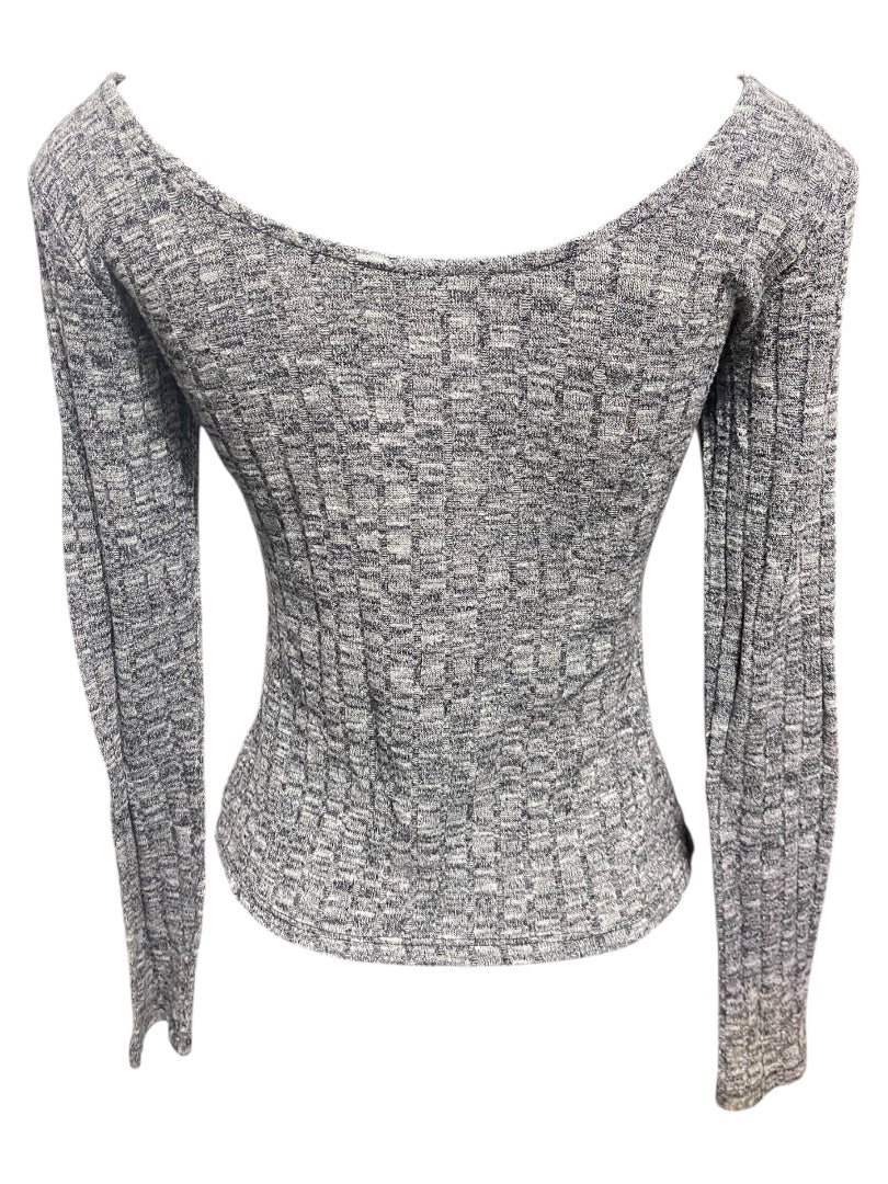 Medium Ultra Flirt Ribbed Fitted Womens Top Marled Purple Scoop Neck