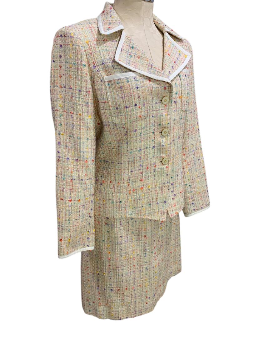 Size 8 Le Suit Womens Tweed Skirt Suit Jacket Grosgrain Trim