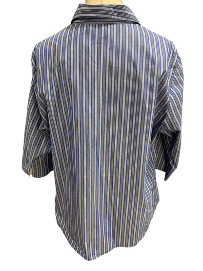 Size 1X ALS Wrinkle Free Blue Stripe Womens Button Up Shirt Wrinkle Free