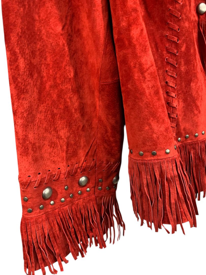 Size 3X Midnight Velvet Womens Red Suede Western Jacket Fringe New