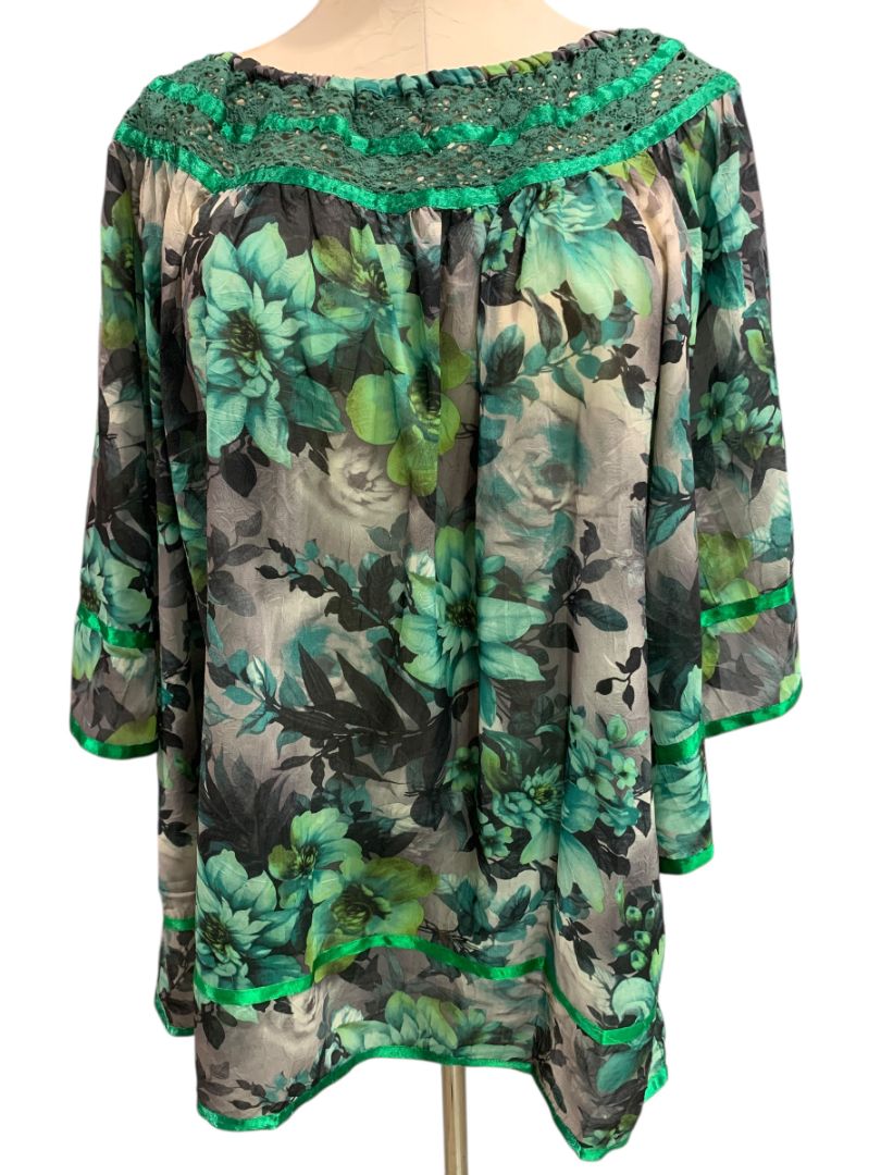 Size 3X Angel Heart Boutique Womens Green Sheer Off Shoulder Blouse