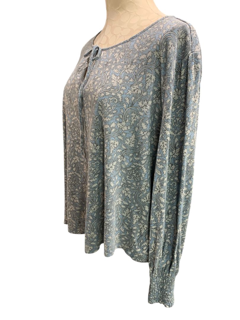 Size XL Lucky Brand Womens Knit Peasant Style Top Blue Ivory Boho