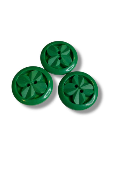 Set of 3 Green Midcentury Buttons Acrylic Clover Design 1.1" (28mm)