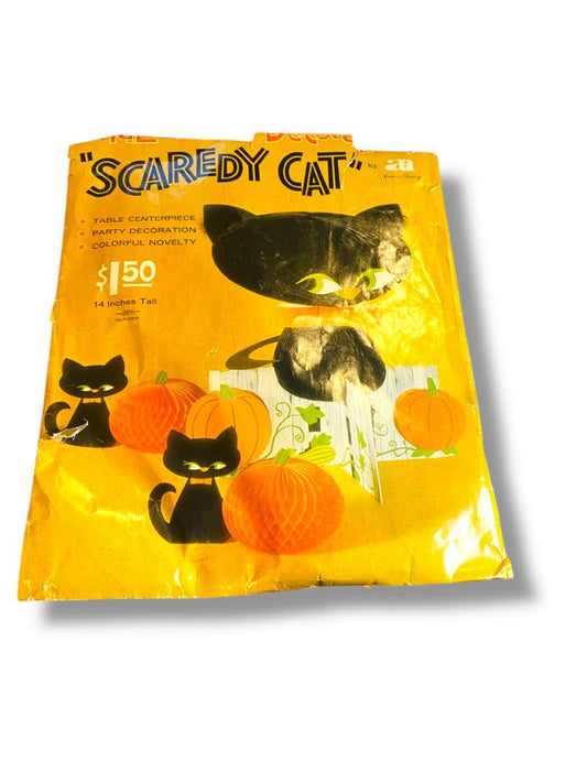 Vintage American Greetings Scaredy Cat Centerpiece Party Decor 14" Honeycomb