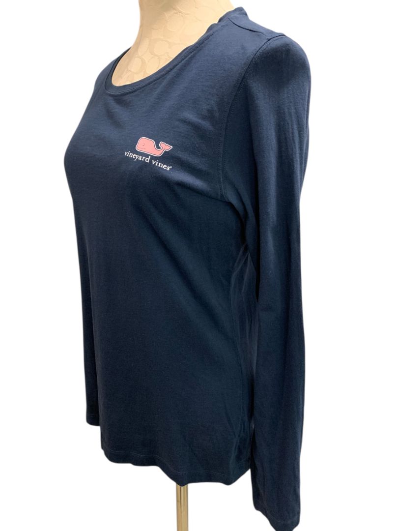 Medium Vineyard Vines Womens Long Sleeve Navy Blue Tshirt Pink Whale