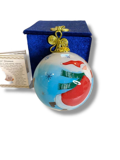 Painted Holiday Santa Glass Ball Ornament in Box 3.5" Reindeer 2012