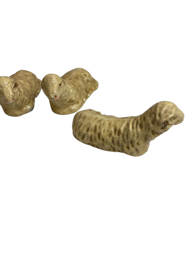 Vintage Three Sheep Hollow Plaster Nativity Figurine Western Germany 1.5" High