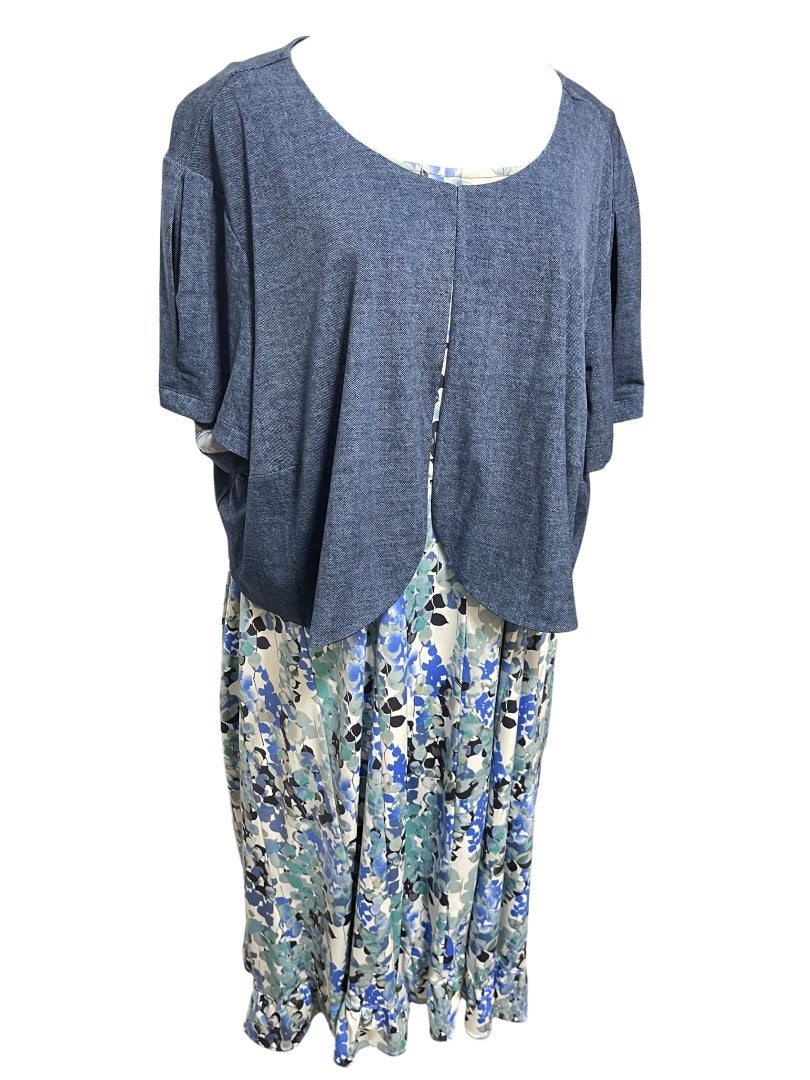 Size 24W Perceptions Woman 2 Piece Dress with Faux Denim Jacket