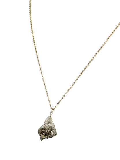 Rough Pyrite Necklace 28" Goldtone Chain 1" Stone