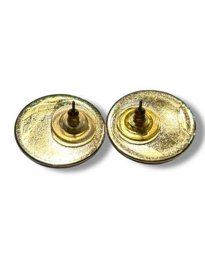 Vintage Goldtone Marbled Blue Post Pierced Earrings .9" Diameter