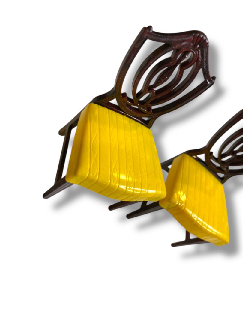 Vintage Ideal Plastic Dollhouse Miniature Dining Chairs Set Yellow Brown 3"h
