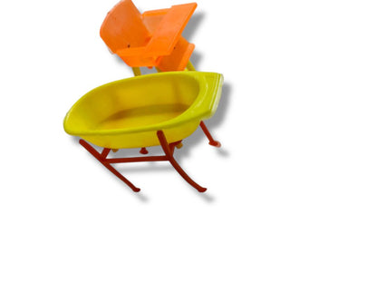 Vintage Dollhouse Miniature Plastic Baby Tub Highchair 2"