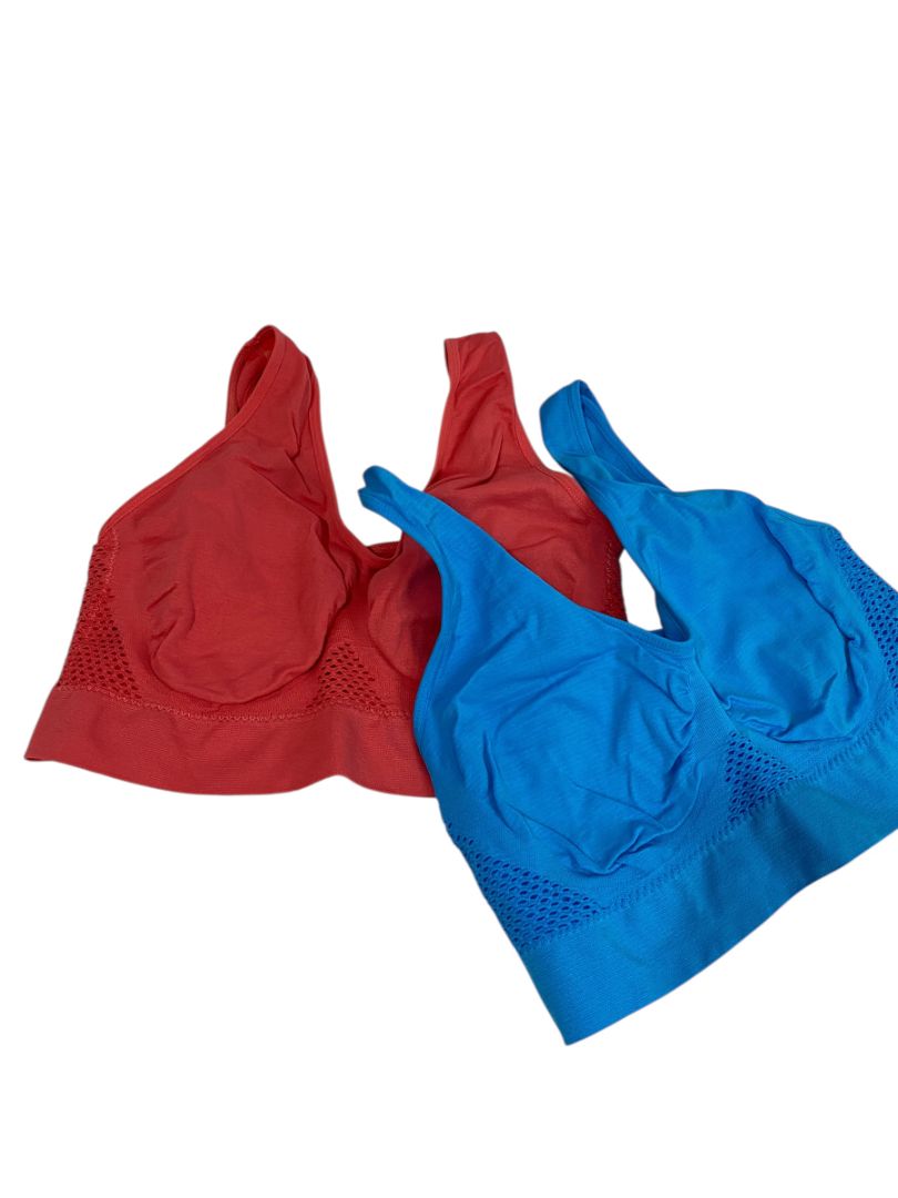 Size 1XL Set of 2 Womens Light Support Sports Bras Blue Salmon