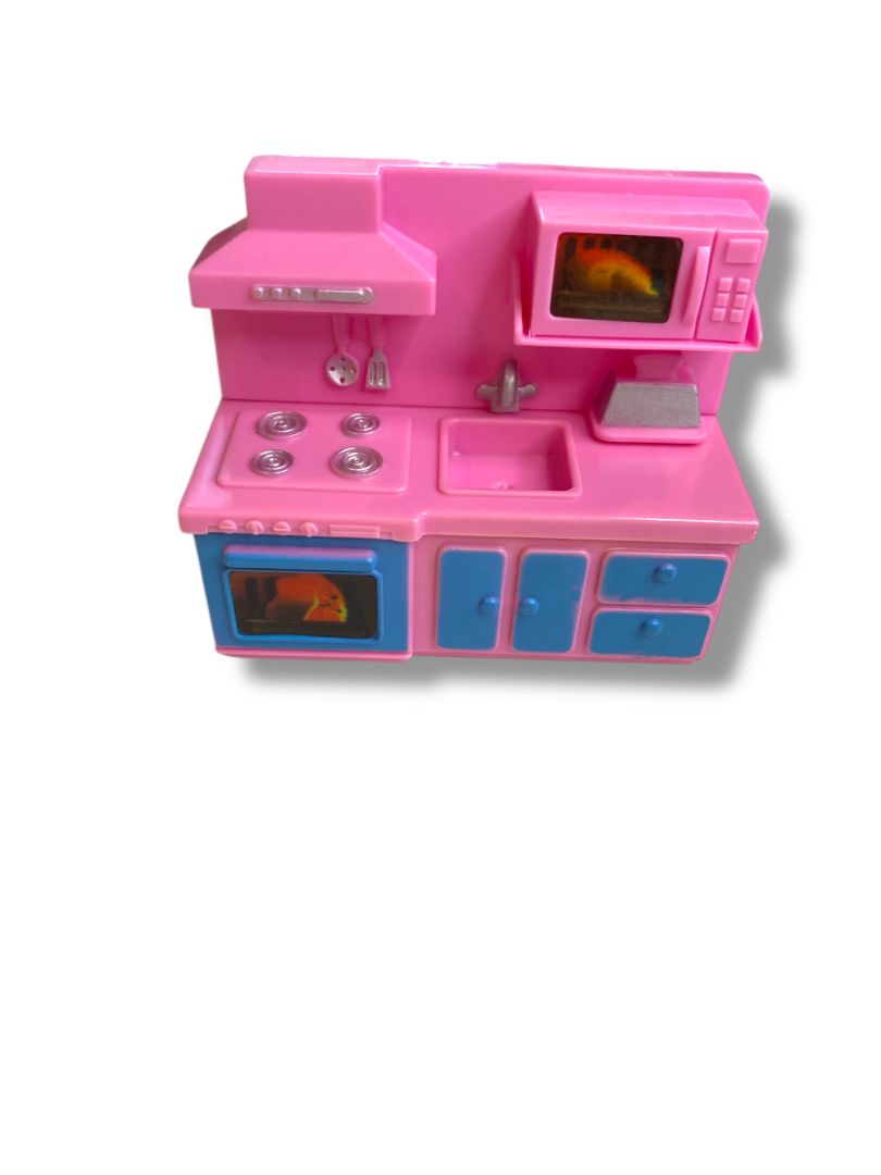 Dollhouse Miniature Pink Kitchen Sink Oven Microwave 3.75"l x 3"h