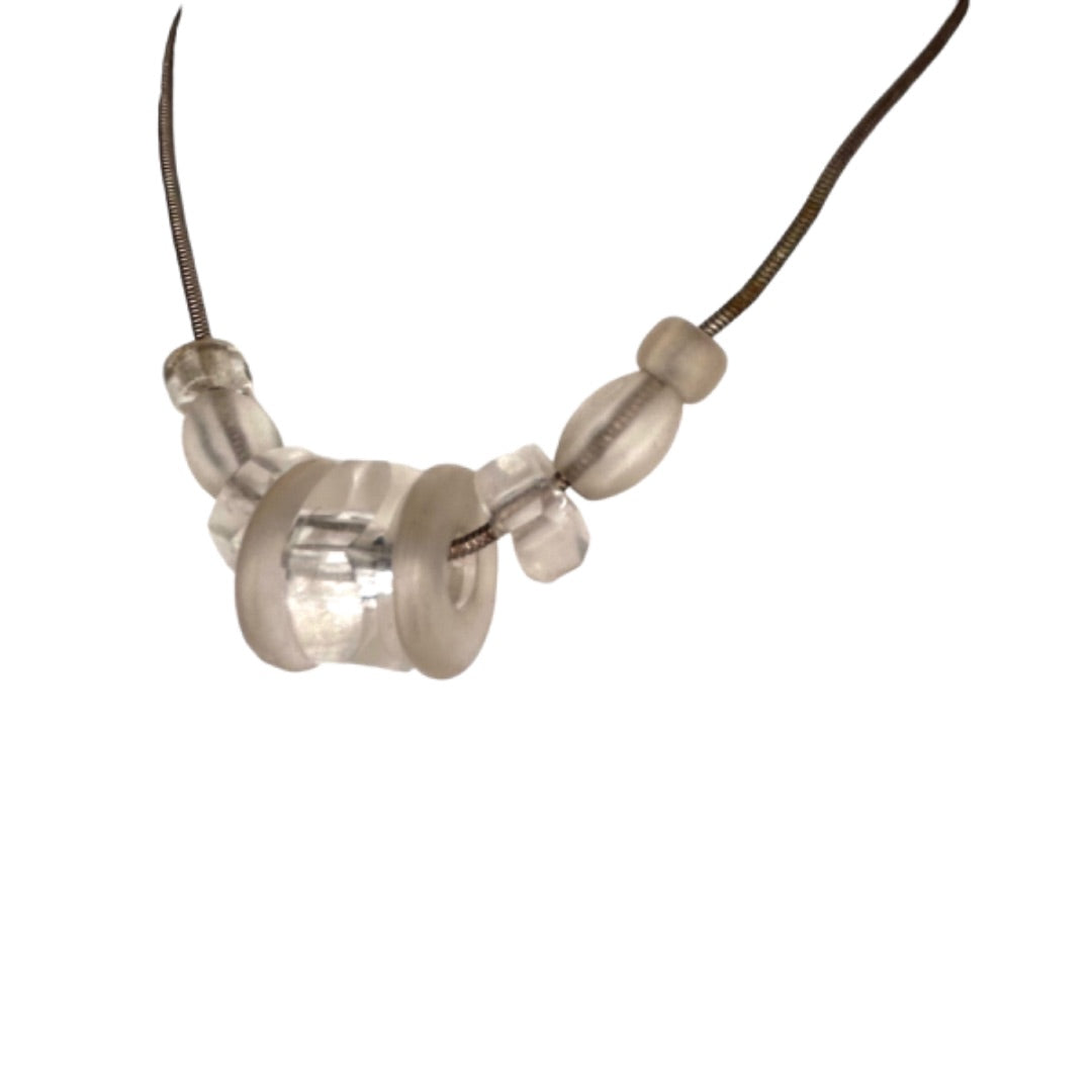 Robert Rose Silvertone Frosted Acrylic Bead Necklace 15.5"