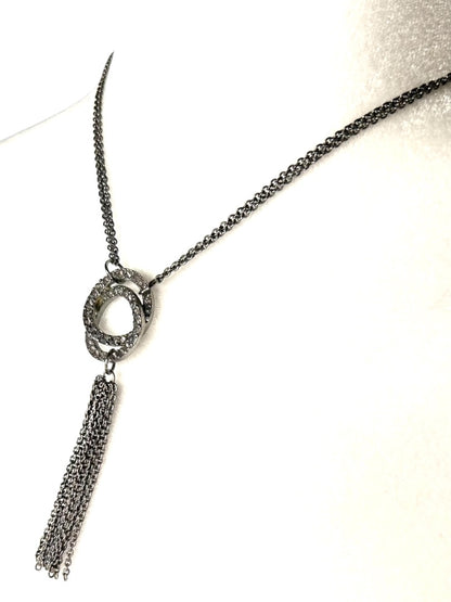 Pewter Color Dual Chain 17" Necklace with Tassel