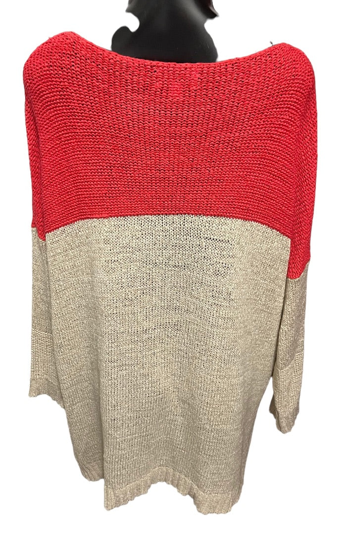 3X Joseph A Colorblock Dolman Sleeve Pullover Sweater Coral Oatmeal