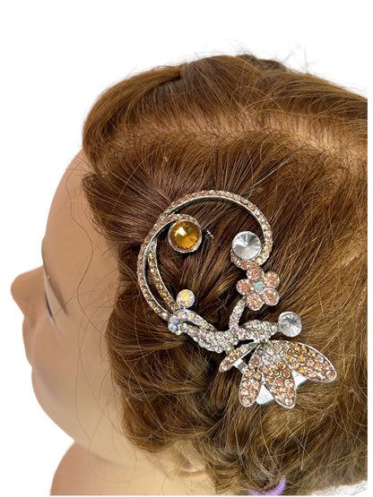 Multicolor Rhinestone 3.5" Hair Clip Hair Accessory Formal Silvertone