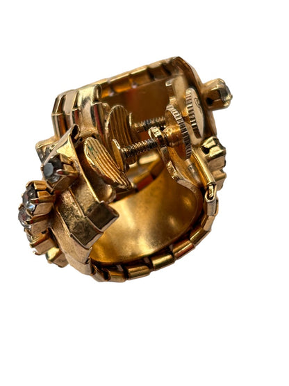 Signed Coro Screwback Non-Pierced Earrings Goldtone Rhinestone Hoop 1 1/8"