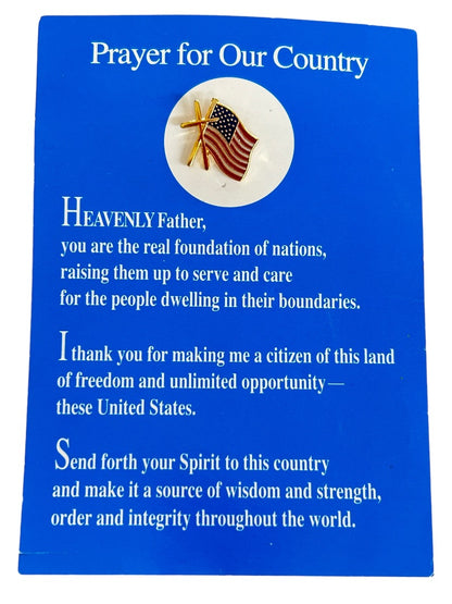 American Flag Lapel Pin Cross on Prayer Card  "Prayer for Our Country