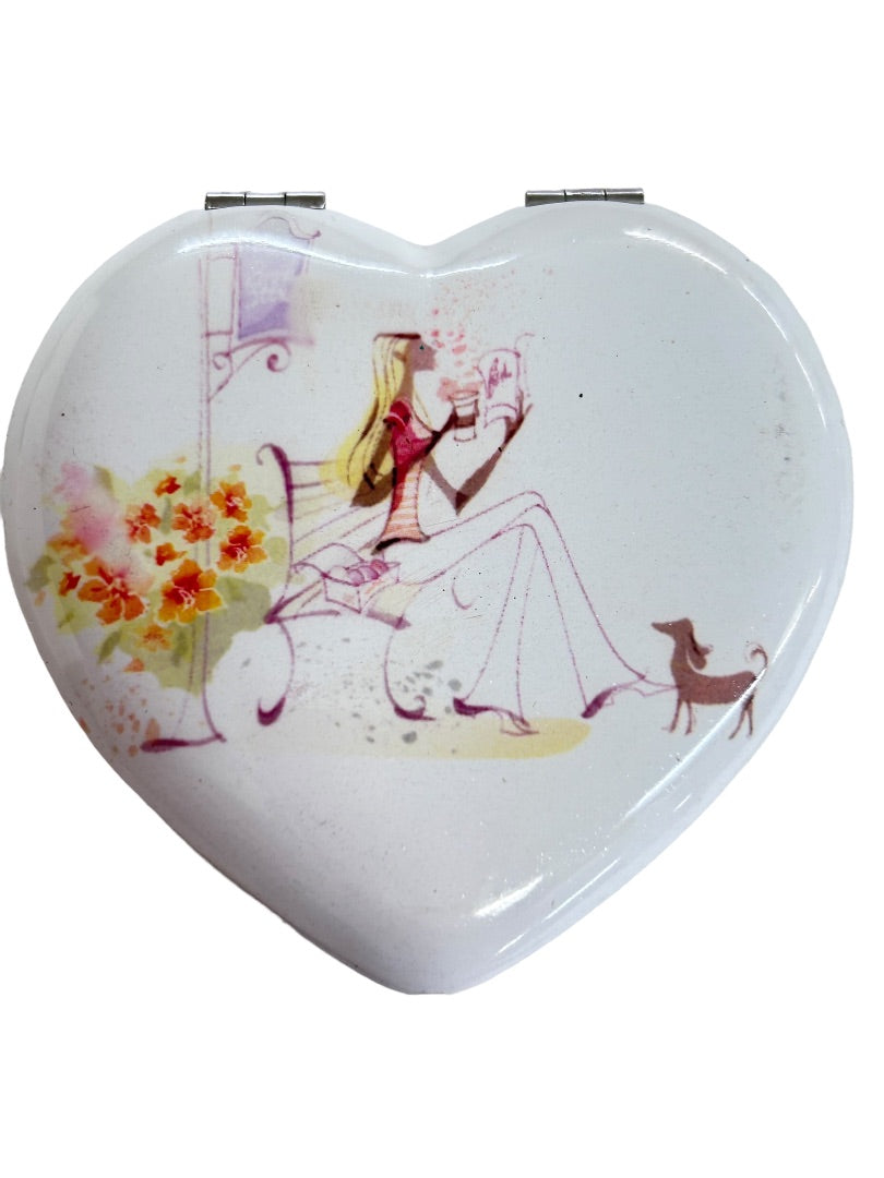 Compact Mirror Heart Shape French Theme Hair Pin Barette