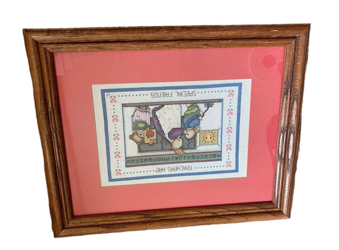 Teachers Are Special Friends Hand Made Vintage 1993 Cross Stitch Framed