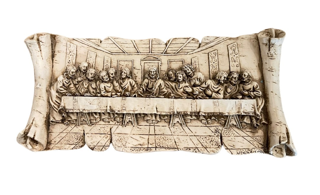 The Last Supper Scroll Wall Hanging Dimensional Resin Vintage 1970s Resin